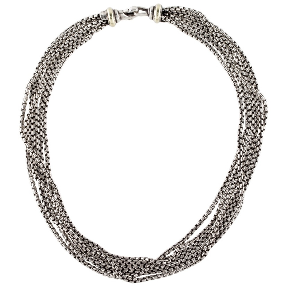 David Yurman Sterling Silver & 14K Gold Six Strand Box Chain Necklace 16"